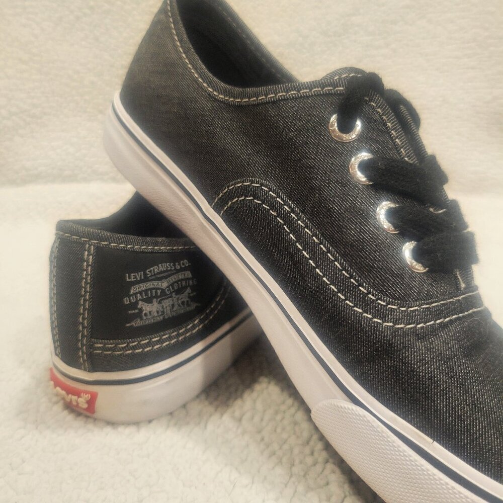 Levi's Women's Dark Gray/Black Denim Sneakers - Side Trademark Logo - Size 6.5